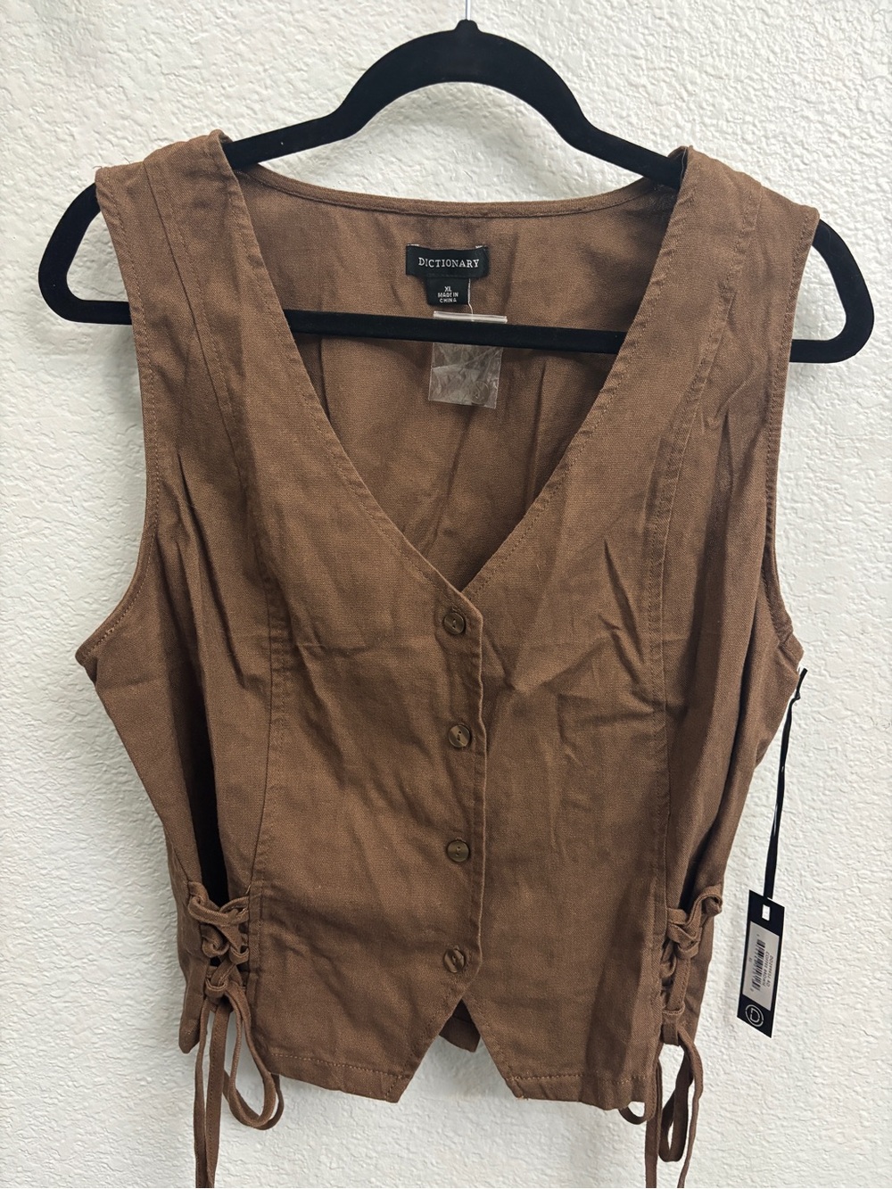 Dictionary Brown Button-Down Lace-Side Women's Vest Top